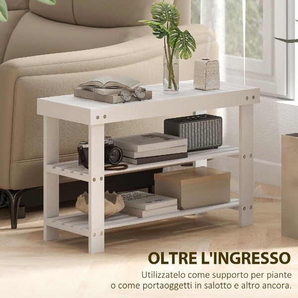 DecHome Panca Scarpiera 2 Ripiani in Bamb Dimensioni 70x28x45 cm colore Bianco