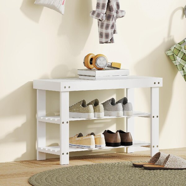 DecHome Panca Scarpiera 2 Ripiani in Bamb Dimensioni 70x28x45 cm colore Bianco