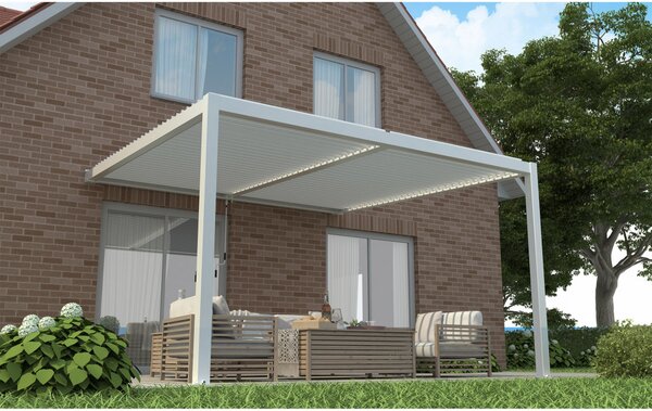 VivaGarden Pergola Bioclimatica da Esterno Addossata in Alluminio Copertura a Lamelle Frangisole Orientabili Dimensioni 3 x 4 x 2,5 mt colore Bianco