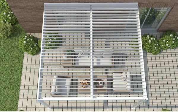 VivaGarden Pergola Bioclimatica da Esterno Addossata in Alluminio Copertura a Lamelle Frangisole Orientabili Dimensioni 3 x 4 x 2,5 mt colore Bianco