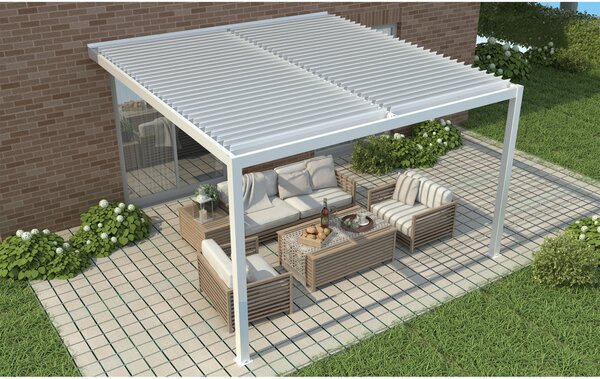 VivaGarden Pergola Bioclimatica da Esterno Addossata in Alluminio Copertura a Lamelle Frangisole Orientabili Dimensioni 3 x 4 x 2,5 mt colore Bianco