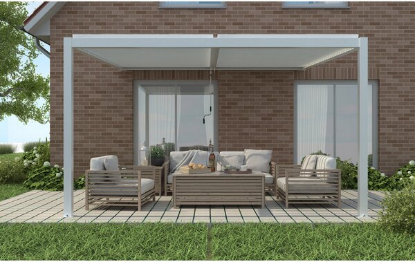 VivaGarden Pergola Bioclimatica da Esterno Addossata in Alluminio Copertura a Lamelle Frangisole Orientabili Dimensioni 3 x 4 x 2,5 mt colore Bianco
