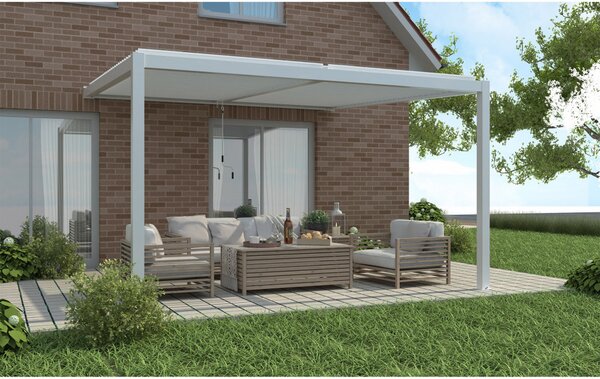 VivaGarden Pergola Bioclimatica da Esterno Addossata in Alluminio Copertura a Lamelle Frangisole Orientabili Dimensioni 3 x 4 x 2,5 mt colore Bianco