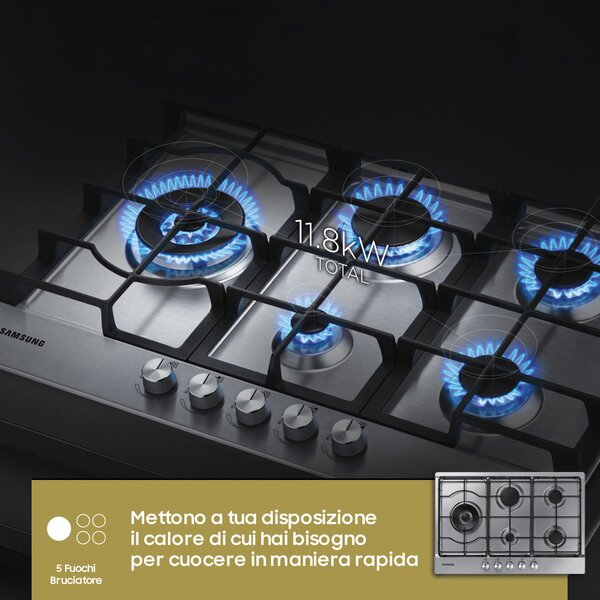 Samsung Piano Cottura a Gas 5 Fuochi 75 cm colore Inox - NA75M3130AS