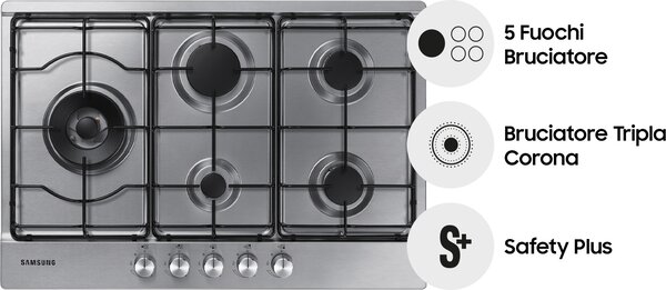 Samsung Piano Cottura a Gas 5 Fuochi 75 cm colore Inox - NA75M3130AS