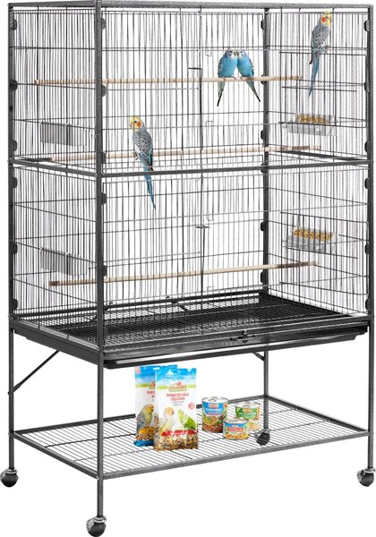 Gabbia per uccelli Voliera - Gabbia a stelo 93 x 58 x 151 cm - Ferro battuto - Con posatoi - Con ciotola di alimentazione e ciotole in plastica - Per cacatua, canarino, parrocchetto