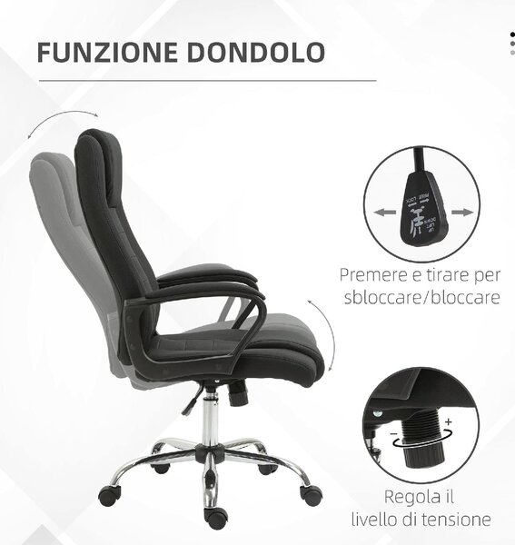 Icon Space Sedia da Ufficio con Ruote e Braccioli e Poggiatesta in Tessuto colore Nero