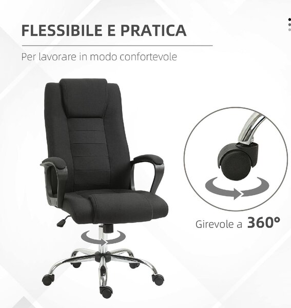 Icon Space Sedia da Ufficio con Ruote e Braccioli e Poggiatesta in Tessuto colore Nero