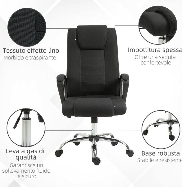 Icon Space Sedia da Ufficio con Ruote e Braccioli e Poggiatesta in Tessuto colore Nero