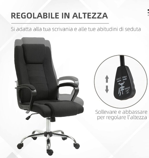 Icon Space Sedia da Ufficio con Ruote e Braccioli e Poggiatesta in Tessuto colore Nero