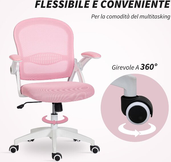 Icon Space Sedia da Ufficio con Ruote e Braccioli in Tessuto Mesh colore Rosa