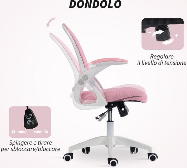 Icon Space Sedia da Ufficio con Ruote e Braccioli in Tessuto Mesh colore Rosa
