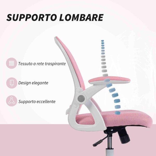 Icon Space Sedia da Ufficio con Ruote e Braccioli in Tessuto Mesh colore Rosa