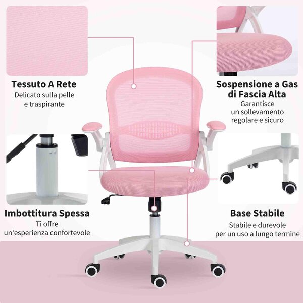 Icon Space Sedia da Ufficio con Ruote e Braccioli in Tessuto Mesh colore Rosa