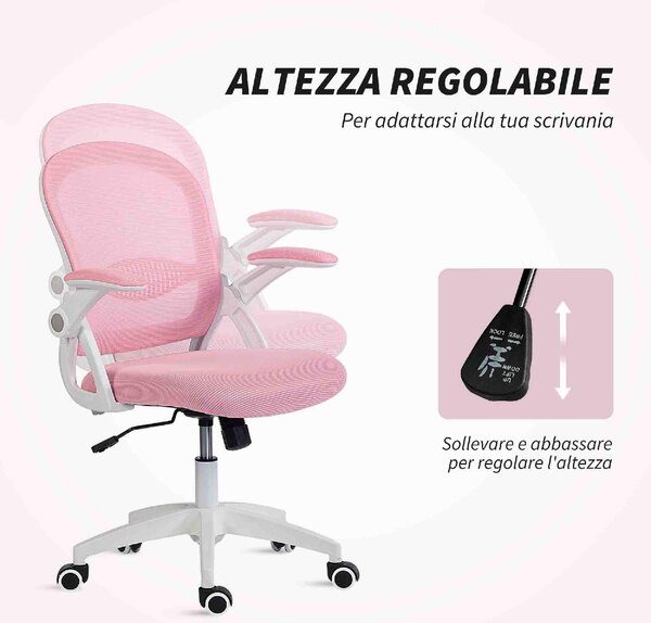 Icon Space Sedia da Ufficio con Ruote e Braccioli in Tessuto Mesh colore Rosa