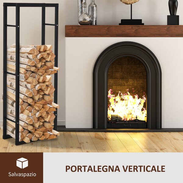 HOMCOM Potalegna per Camino in Metallo, Scaffale per legna da ardere Porta-legna per interno e esterno, 40 × 25 × 150cm Nero | Aosom Italy