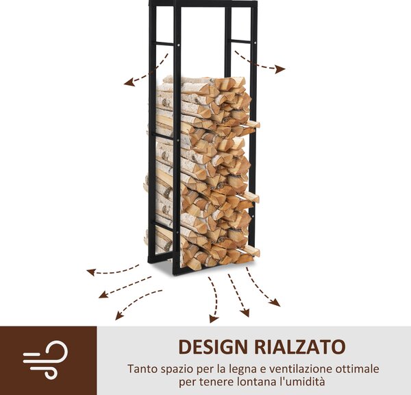 HOMCOM Potalegna per Camino in Metallo, Scaffale per legna da ardere Porta-legna per interno e esterno, 40 × 25 × 150cm Nero | Aosom Italy