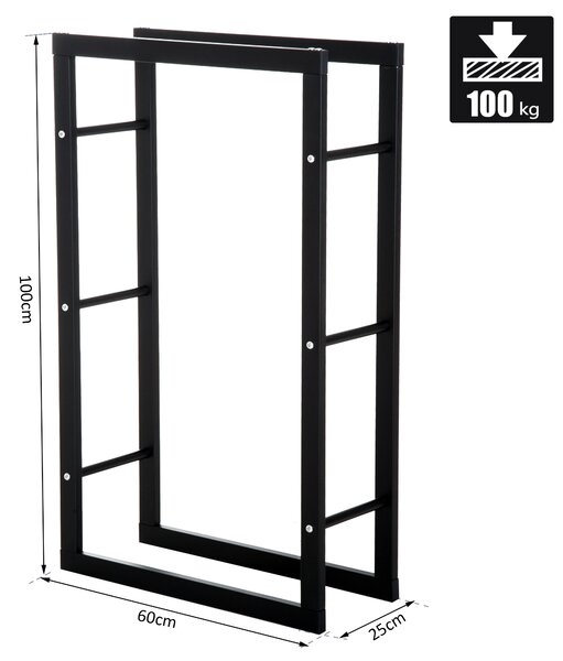 HOMCOM Potalegna per Camino Ferro per interni, esterno e casa, Struttura in tubi, 60x25x100cm, Nero | Aosom Italy