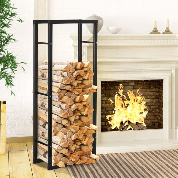HOMCOM Potalegna per Camino in metallo, Scaffale per legna da ardere, per interno e esterno, 60 × 25 × 150cm, Nero| Aosom Italy