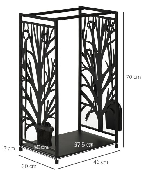HOMCOM Potalegna di Design per Camino in Acciaio Nero e Antiruggine, per Interni ed Esterni, 46 x 30 x 70 cm|Aosom