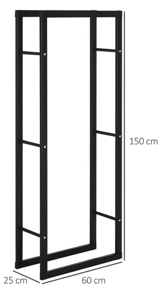 HOMCOM Potalegna per Camino in metallo, Scaffale per legna da ardere, per interno e esterno, 60 × 25 × 150cm, Nero| Aosom Italy