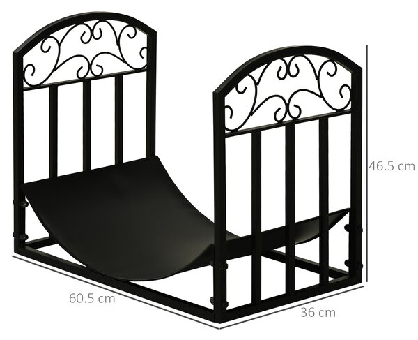 Outsunny Portalegna per Camino da Interno ed Esterno in Metallo con Ripiano Curvo, Fino 60kg di Legna, Nero, 60.5x36x46.5cm | Aosom Italy