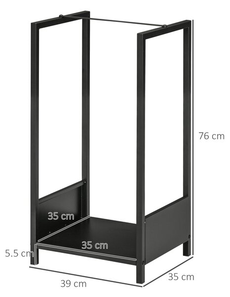 Outsunny Scaffale Portalegna da Esterno e Interno in Acciaio con Base Rialzata, 39x35x76cm, Nero|Aosom