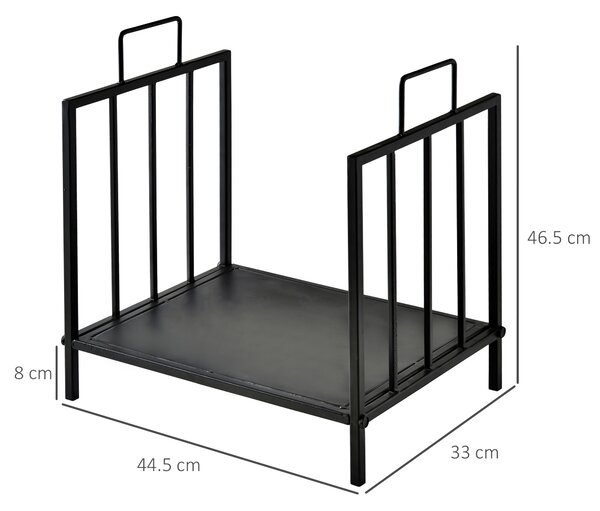 Outsunny Portalegna per Camino per Interno ed Esterno con 2 Maniglie, Scaffale moderno 15kg max e in Metallo, 44.5x33x46.5 cm, Nero | Aosom Italy