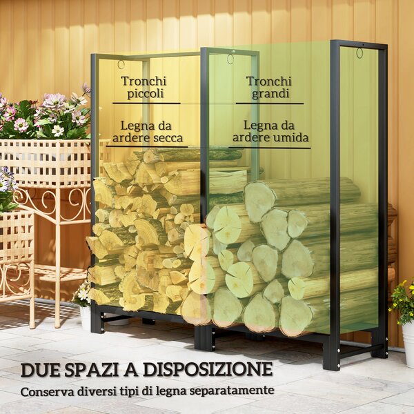 Outsunny - Portalegna Da Esterno Con 6 Gambe E 3 Ripiani, 123x32x115 Cm, Nero Resistente - Foto 2