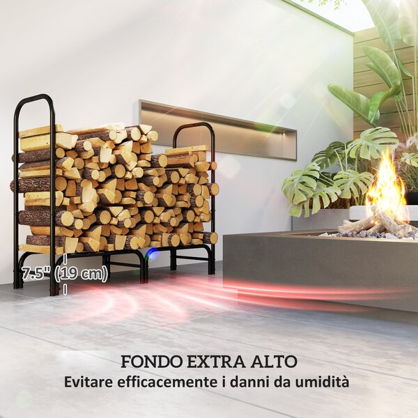 Outsunny Portalegna da Interno ed Esterno in Metallo con Telo Porta Legna e Copertura, 120x36x99 cm, Nero