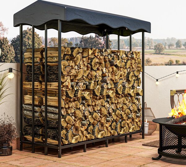 Outsunny Portalegna da Esterno in Metallo Rinforzato con Copertura, Capacità di 2000kg, Nero