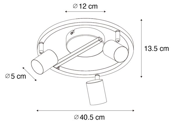 Faretto da soffitto nero GU10 50mm 3 luci rotondo con retroilluminazione e interruttore a 3 vie - Back Up