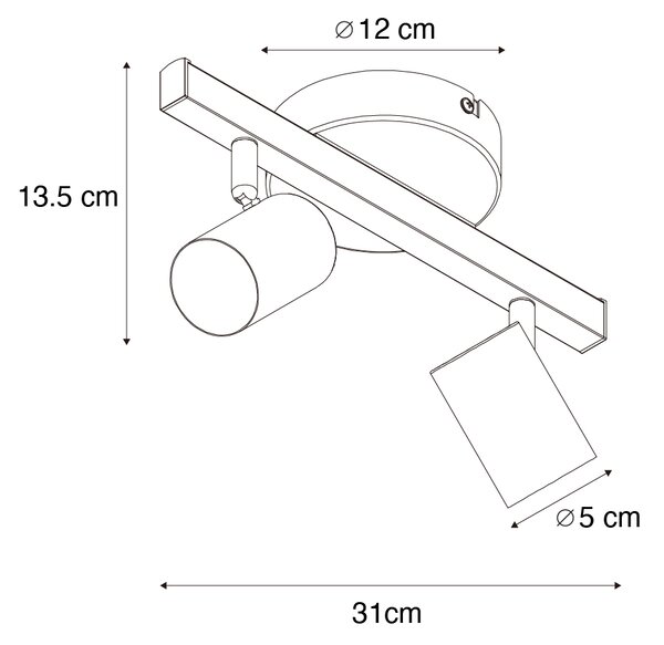 Faretto da soffitto nero GU10 50mm 2-luci con retroilluminazione e interruttore a 3 vie - Back Up