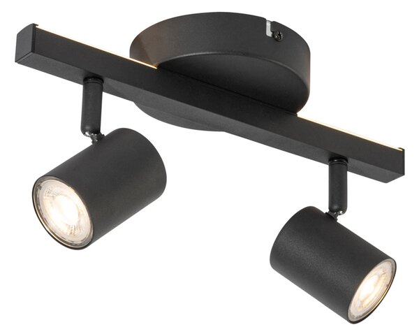 Faretto da soffitto nero GU10 50mm 2-luci con retroilluminazione e interruttore a 3 vie - Back Up