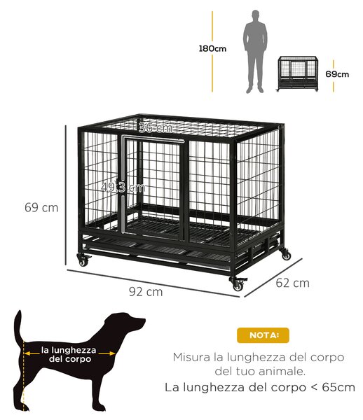 PawHut Gabbia Box per Cani Cuccioli da Interno Esterno con Rotelle 92×62×75cm|Aosom