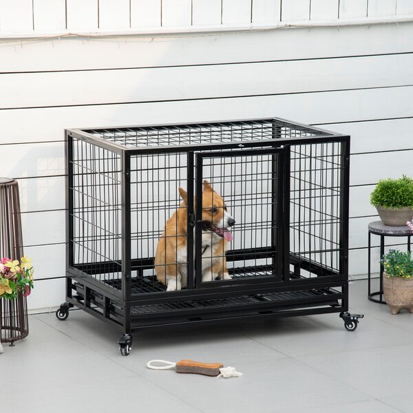 PawHut Gabbia Box per Cani Cuccioli da Interno Esterno con Rotelle 92×62×75cm|Aosom