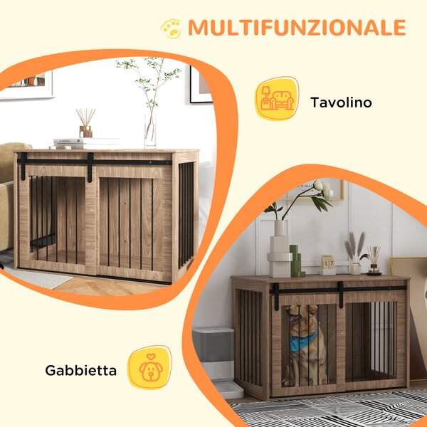 PawHut Casetta per Cani Grandi con Porta Scorrevole per Interno in Legno, 98x58x61cm, Marrone