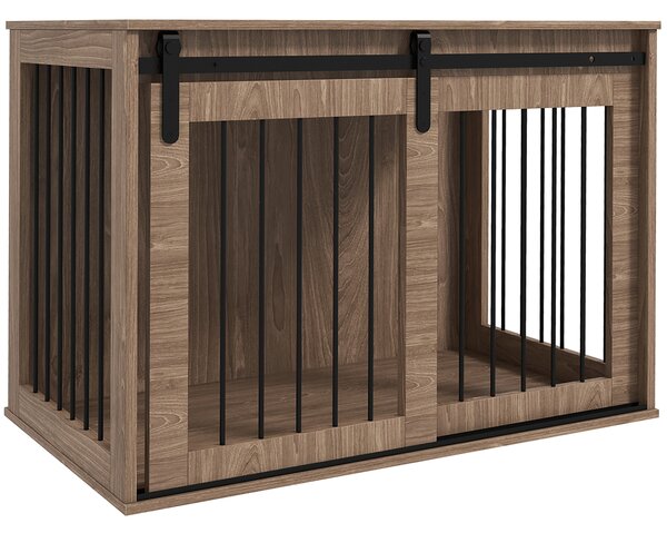 PawHut Casetta per Cani Grandi con Porta Scorrevole per Interno in Legno, 98x58x61cm, Marrone
