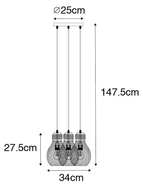 Lampada a sospensione di design nera 3 luci - Raga