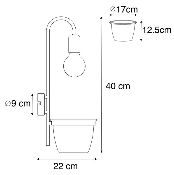 Lampada da parete moderna nera con vetro - Roslini