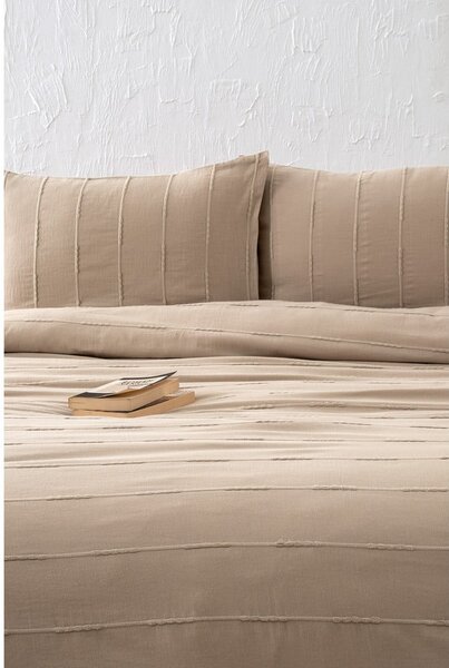 Set con copriletto e federa beige in cotone 210x220 cm Sedef – Mijolnir