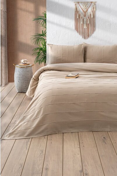 Set con copriletto e federa beige in cotone 210x220 cm Sedef – Mijolnir