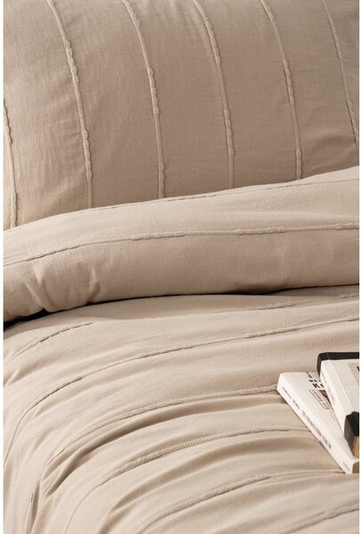 Set con copriletto e federa beige in cotone 210x220 cm Sedef – Mijolnir