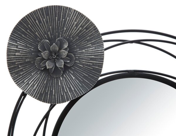 Pannello Specchio Dark Round 117x5,5x49 cm in Ferro Nero e Grigio