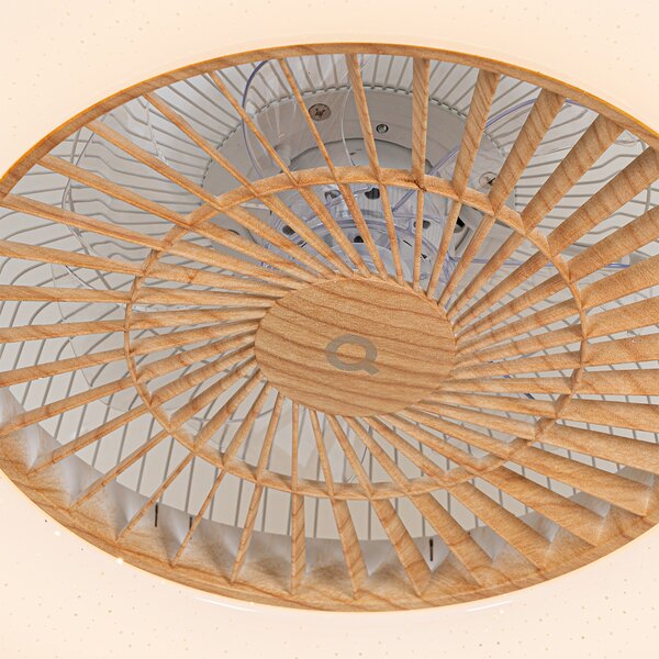 Ventilatore da soffitto con stampa legno effetto stella 60cm incl. LED dimmerabile con telecomando - Climo