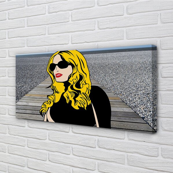 Quadro su tela Donna Black Glasses Labbra rosse 100x50 cm