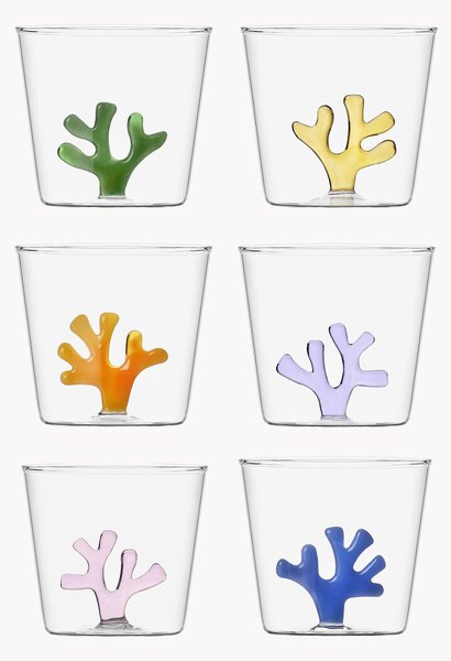 Set di 6 bicchieri acqua in vetro borosilicato fatti a mano Coral Reef