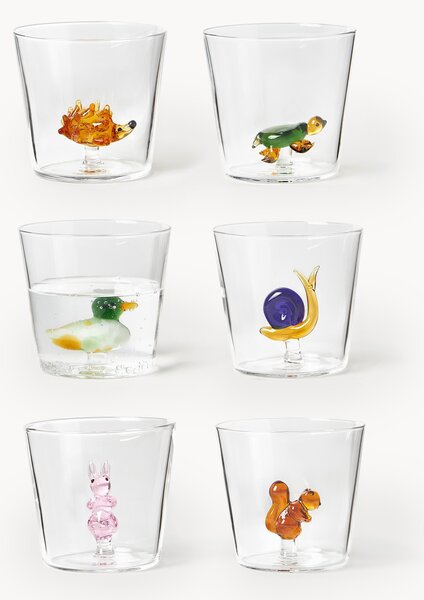 Set di 6 bicchieri per acqua in vetro borosilicato fatti a mano Animal Farm