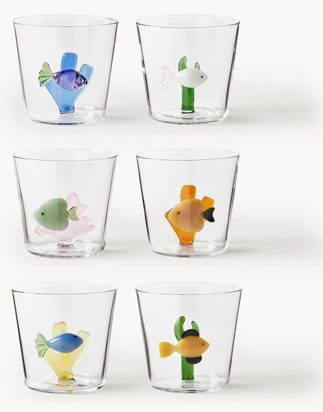 Set 6 bicchieri acqua in vetro borosilicato fatti a mano Marine Garden