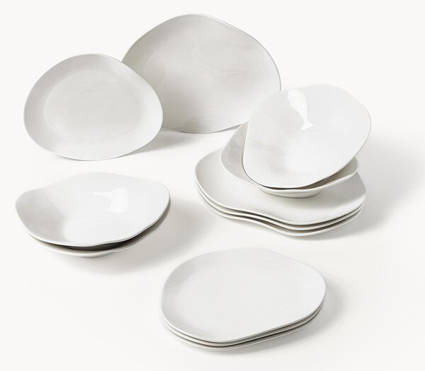 Servizio di piatti in porcellana dalla forma organica Joana, 4 persone (12 pz)